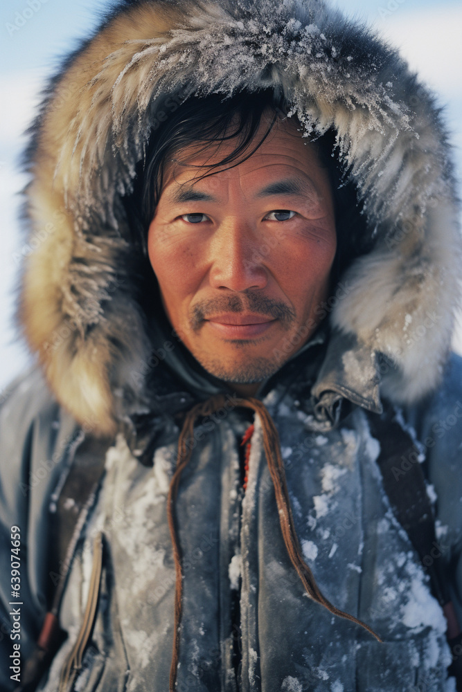 Portrait if an Inuit man in winter. Portrait if an Inuit man in winter.