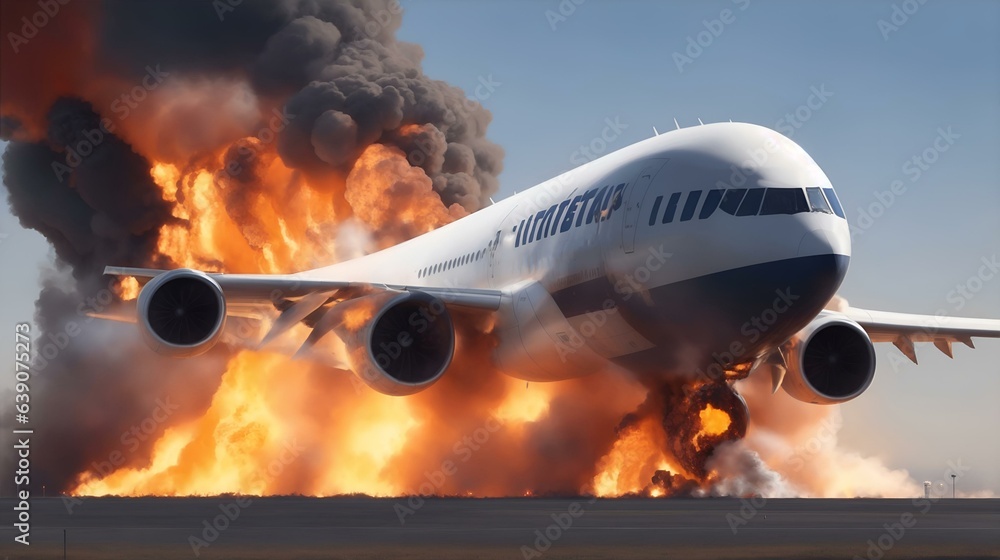 飛行機事故、着陸後に飛行機火災｜Plane crash, Plane catches fire after landing. Generative AI