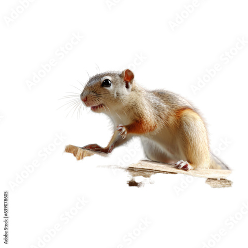 A cute rodent perched on a wooden surface