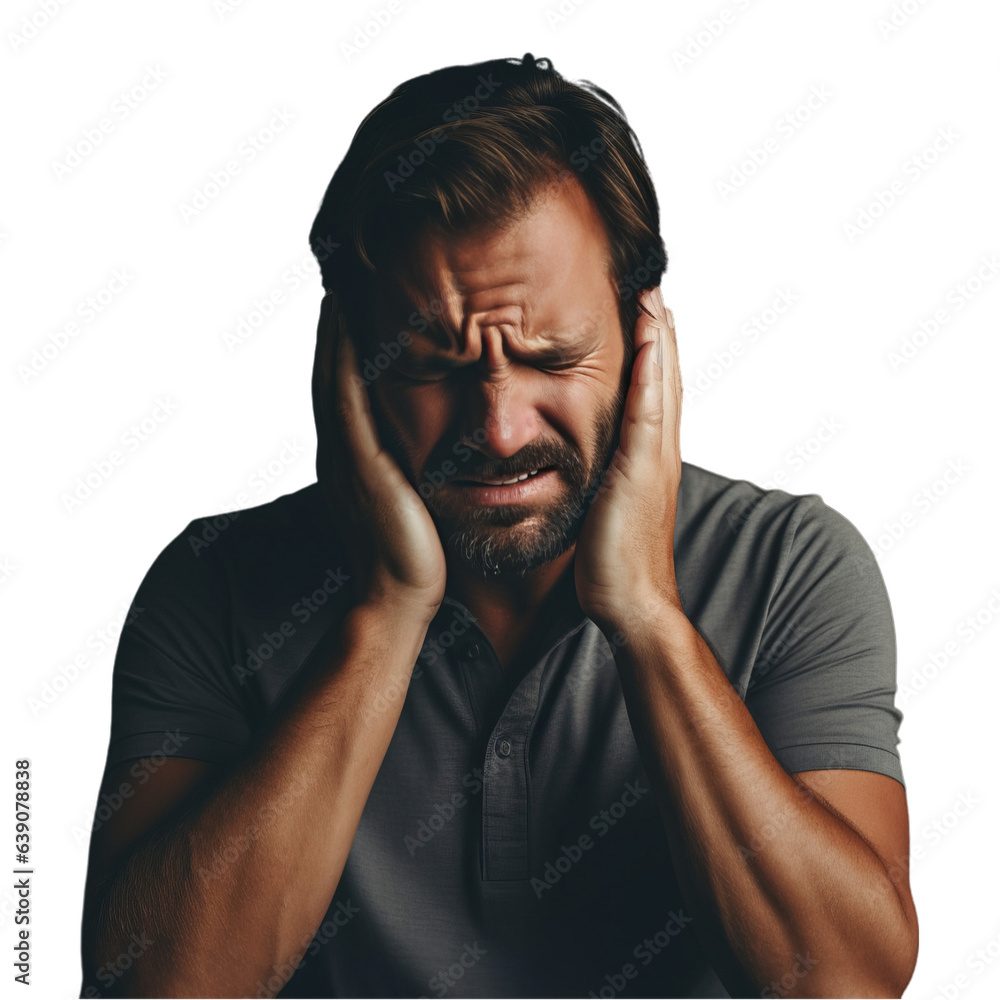 A man covering his ears in distress A man covering his ears in distress