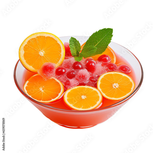 A colorful fruit bowl filled with oranges  cranberries  and watermelon