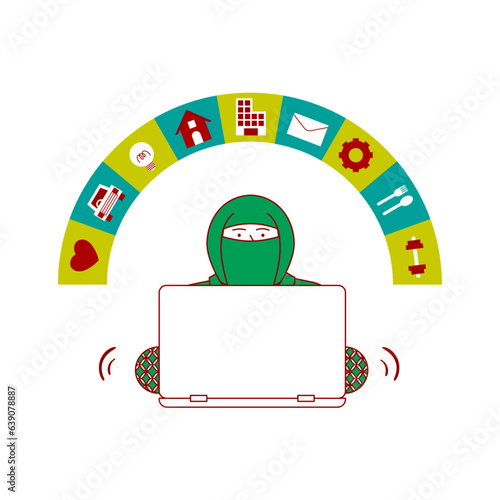 パソコンを操作する忍者