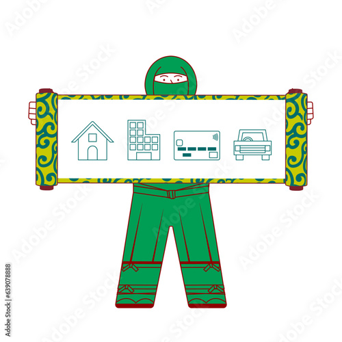 お金の使い道を説明する忍者