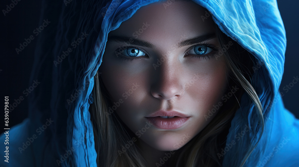 Oriental female portrait with blue eyes wearing a beautiful blue headscarf. Oriental female portrait with blue eyes wearing a beautiful blue headscarf.