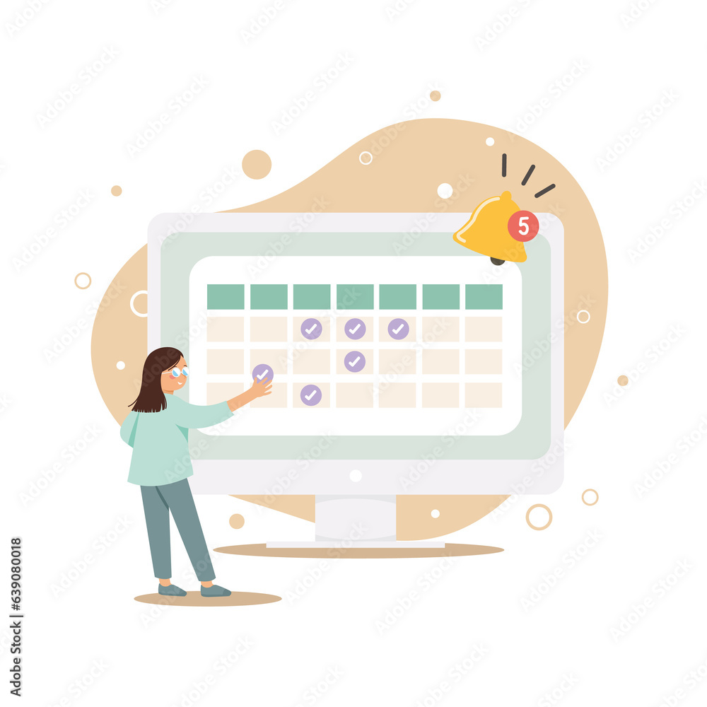 Characters planning work tasks, check list, making schedule using ...