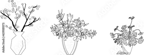 Vector sketch illustration of beautiful ornamental plants in pots for home interior design decoration