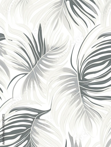 Abstract tropical leaf silhouettes pattern wallpaper on white