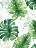 Tropical leaves pattern wallpaper on white