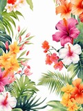 Tropical flower copy space pattern wallpaper on white
