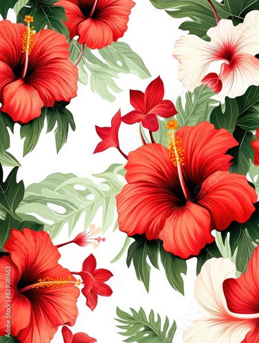 Tropical flower copy space pattern wallpaper on white