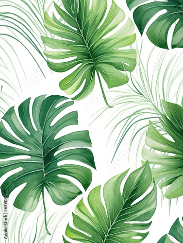 Tropical leaves pattern wallpaper on white