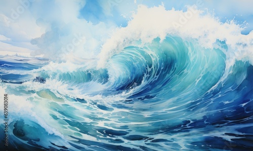 Abstract watercolor big wave for textures. Fresh, cheerful and relaxing summer concept