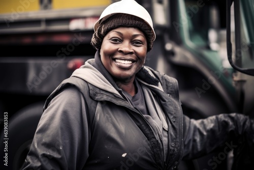 Portrait of a smiling middle aged african american woman working in sanitation in the city