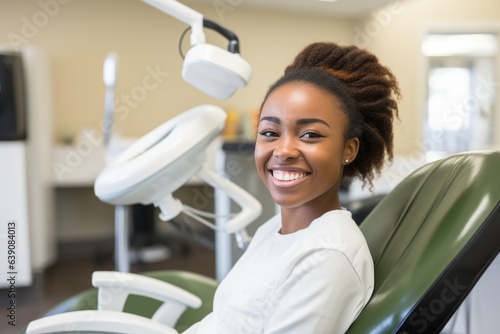 Portrait of a young african american teenage girl smiling in the dentists office