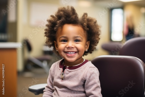 Portrait of a smiling young african american girl in the dentists office