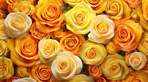 A bouquet of yellow and orange roses as background