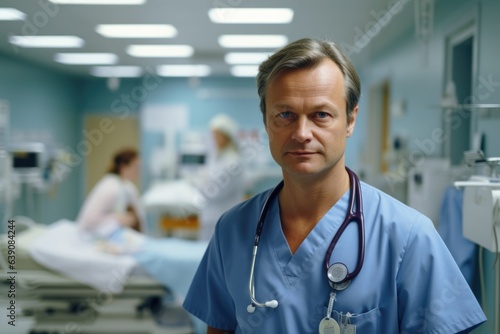 Portrait of a middle aged male surgeon working in a hospital