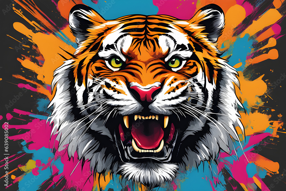 Art, colorful, funk,symmetry, 4K, tiger, funky, illustration, painting, free,generative ai