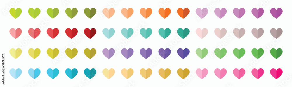 Set of heart shape colorful 2 steps charts. Collection of heart shape colorful icons - Stock Vector.
