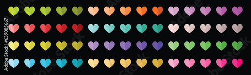 Set of heart shape colorful 2 steps charts with dark background - Stock Vector.