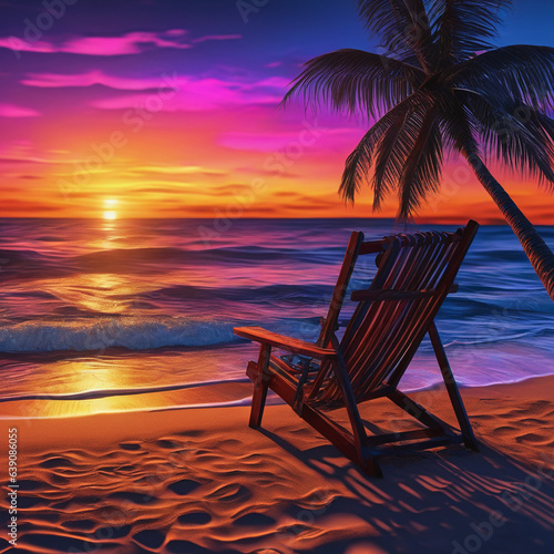 beautiful beach sunset scenery Generative AI © 080