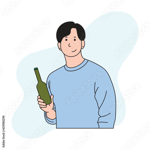 a handsome man is holding a drink bottle