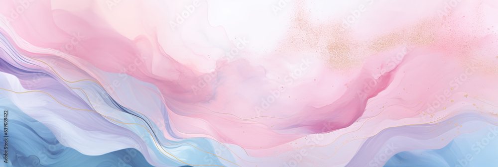 An impressionism art style of Abstract watercolor paint background illustration - Soft pastel pink blue color with liquid fluid marbled paper texture banner texture