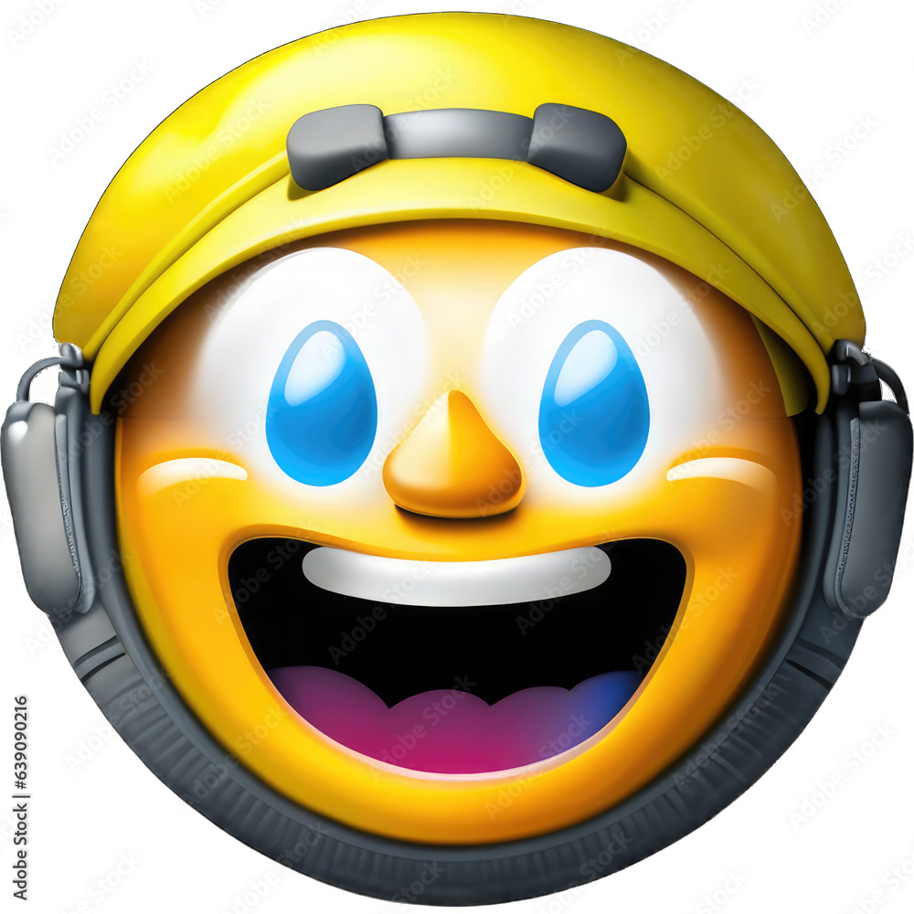 yellow happy emoji icon wearing a hat,  illustration 3D
