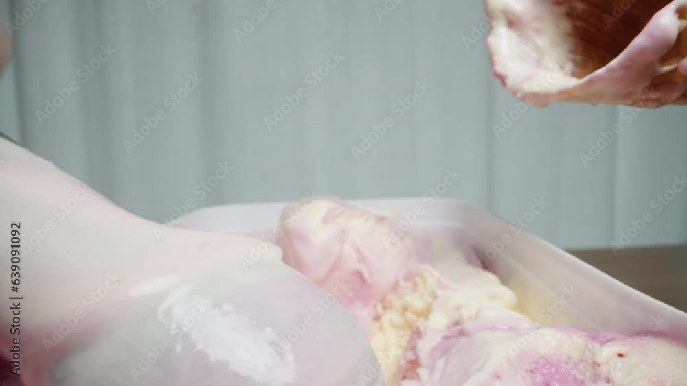 Using the ice cream scoop, I create a scoop of ice cream and place it into the waffle cone. Dolly slider extreme close-up. Using the ice cream scoop, I create a scoop of ice cream and place it into the waffle cone. Dolly slider extreme close-up.