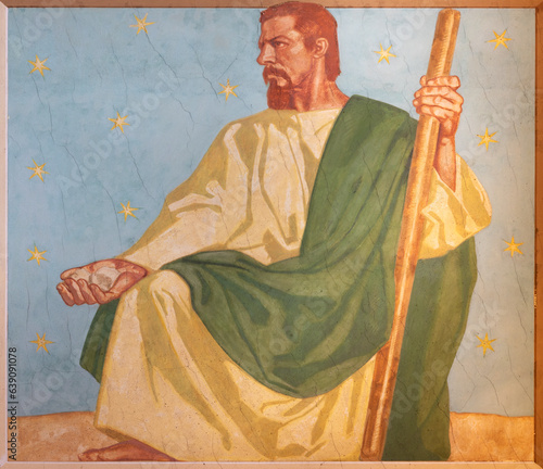 VIENNA, AUSTIRA - JULI 5, 2021: The fresco of St.  James the Less the apostle...