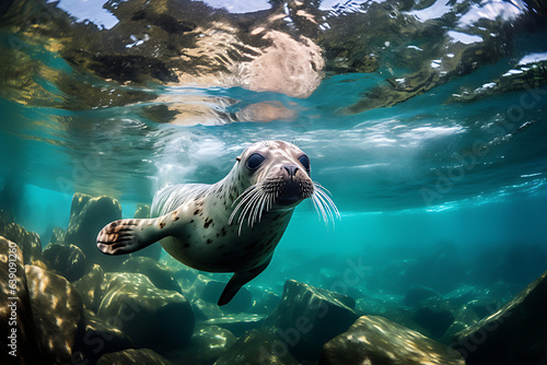 Seals swim in their natural environment. © Cimutimut