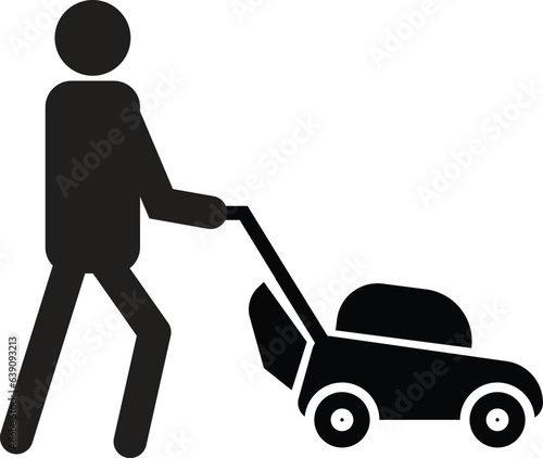 lawn mower boy icon. lawnmower symbol.  grass clipper sign. flat style.