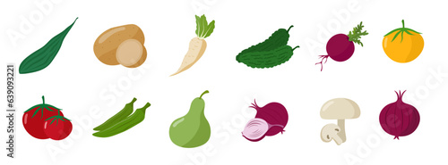 Flat color vegetable icons set, collection of vegetables icon