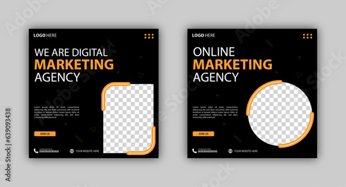 Set of Editable square business web banner design template. Suitable for social media post, instagram story and web ads. Vector illustration with Space to add pictures minimal and modern design.