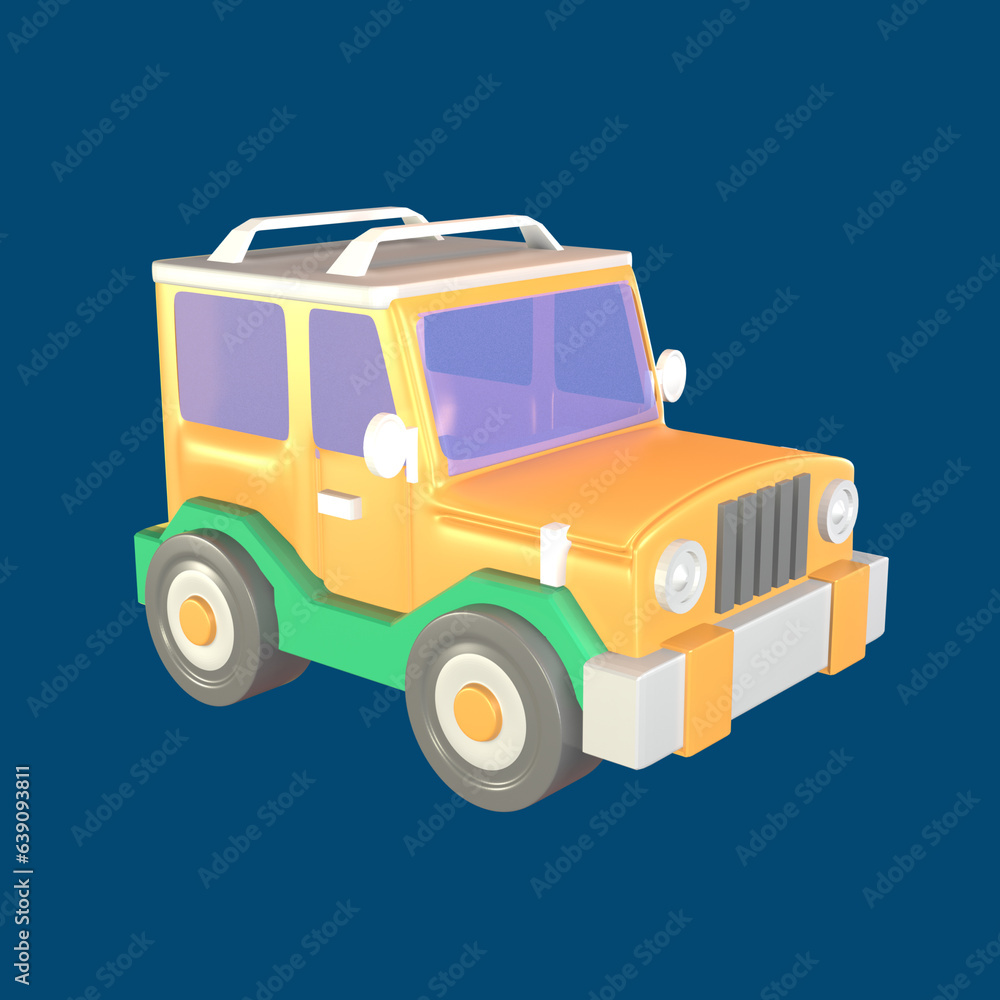 Fototapeta premium 3D icon safari jeep rendered isolated on the colored background