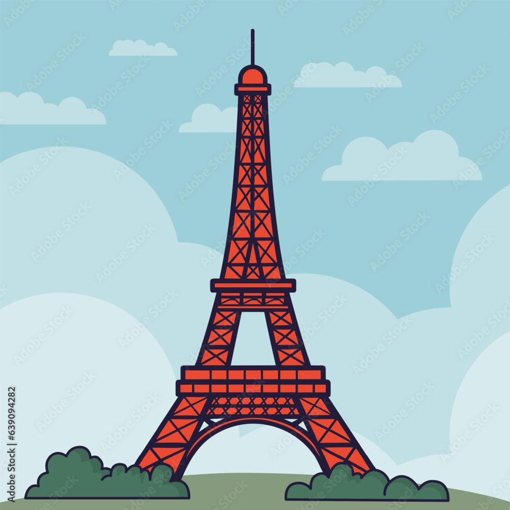 Eiffel tower icon illustrations isolated on the colored background