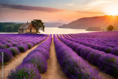 lavender field at sunset and generated AI