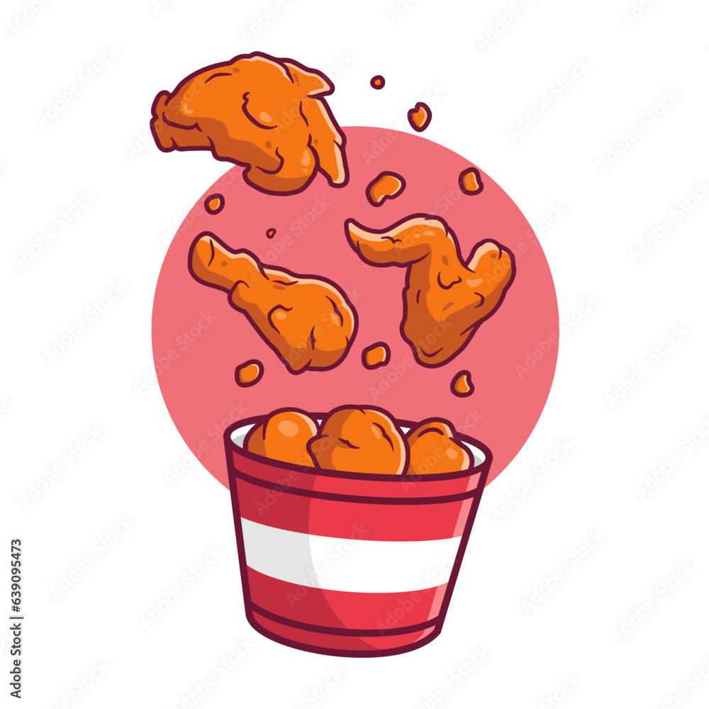 Flying set of fried chicken with stripe bucket 