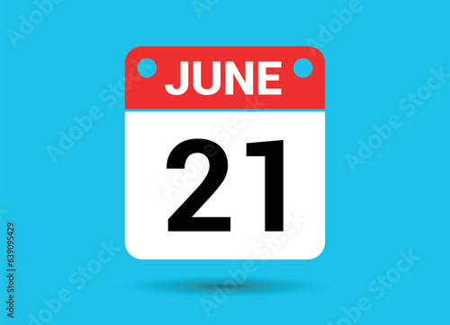 June 21 Calendar Date Flat Icon Day 21 Vector Illustration
