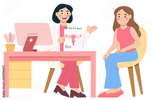 Illustration of young woman consulting a gynecologist