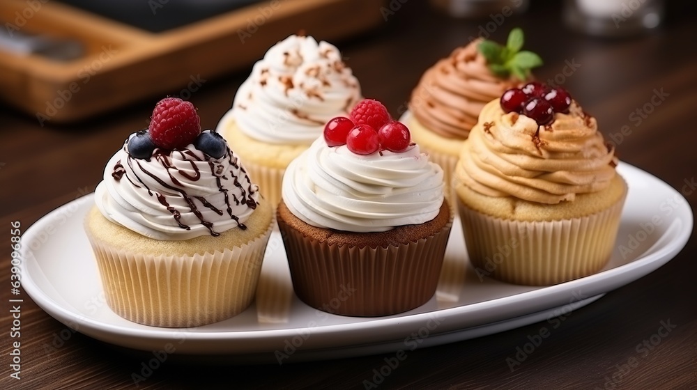 View of plate with delicious and sweet cupcake dessert