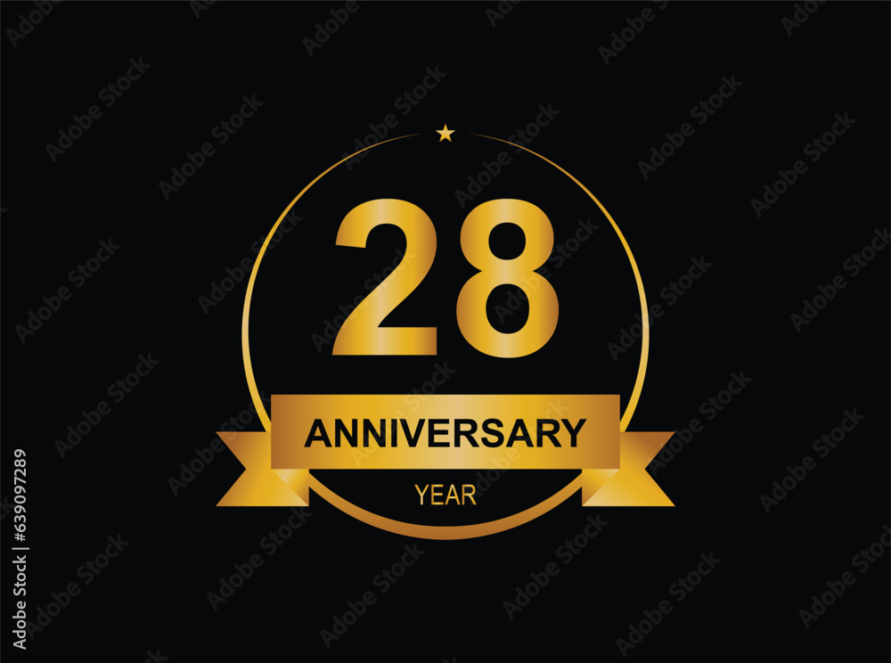 28th anniversary celebration with gold glitter color and white ...