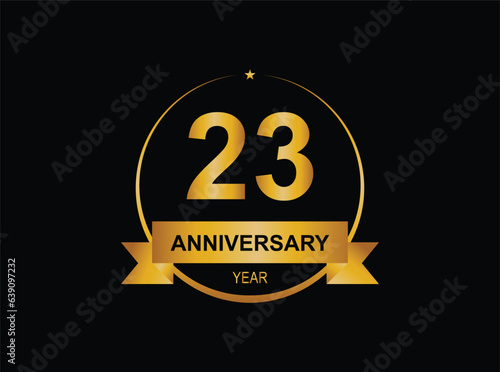 23th anniversary celebration with gold glitter color and white background. Vector design for celebrations, invitation cards and greeting cards. eps 10.