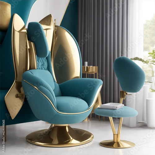 contemporary luxury acqua and golden interior design of a relaxing lounge or beauty salon chair as modern home Generative AI