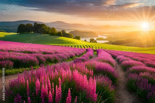 lavender field at sunset generated ai