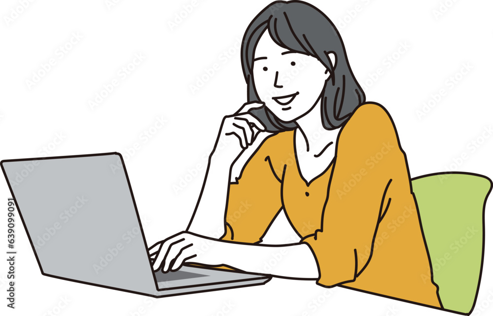 ノートパソコンを操作するアジア人女性