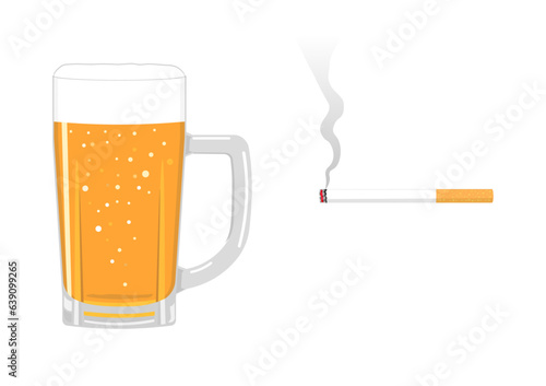 生ビールを飲んでとタバコを吸う