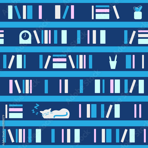 Bookshelf Home Library Vector Seamless Pattern