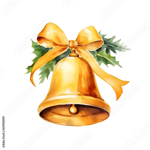 Golden christmas bells with ribbon