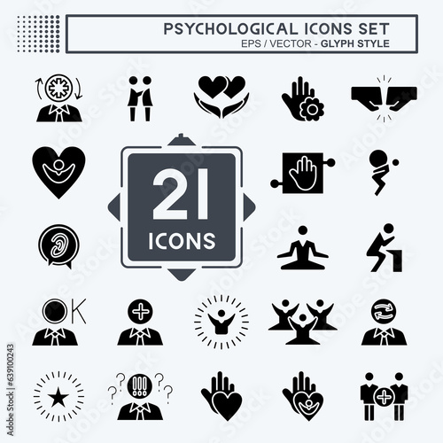 Icon Set Psychological. related to Psychological symbol. glyph style. simple illustration. emotions, empathy, assistance
